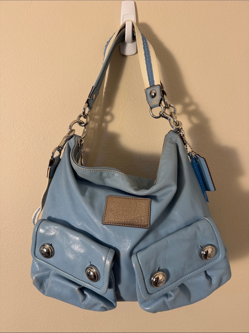Vintage Y2K Coach 14561 Poppy Swing Leather Shoulder Hobo Bag in Sky Blue